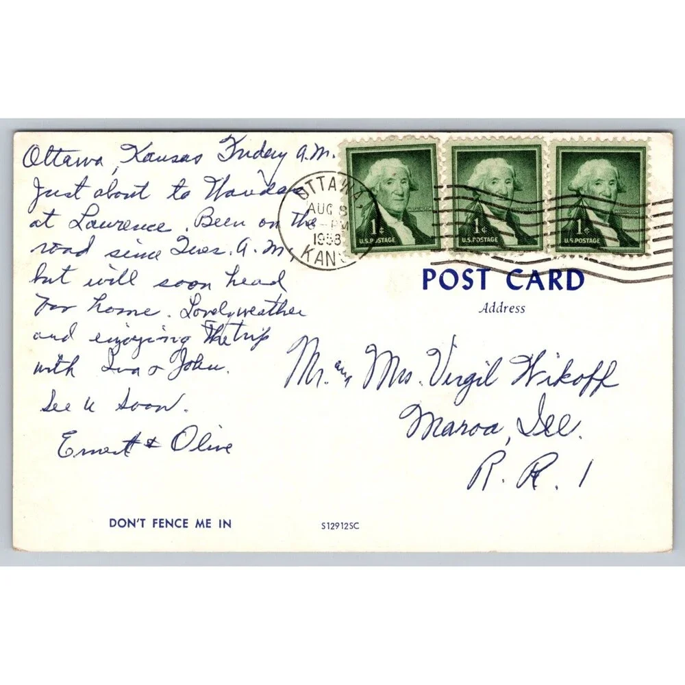Postcard Kansas Ottawa Cows Cattle Water Hole Mountains Don't Fence Me In 1953